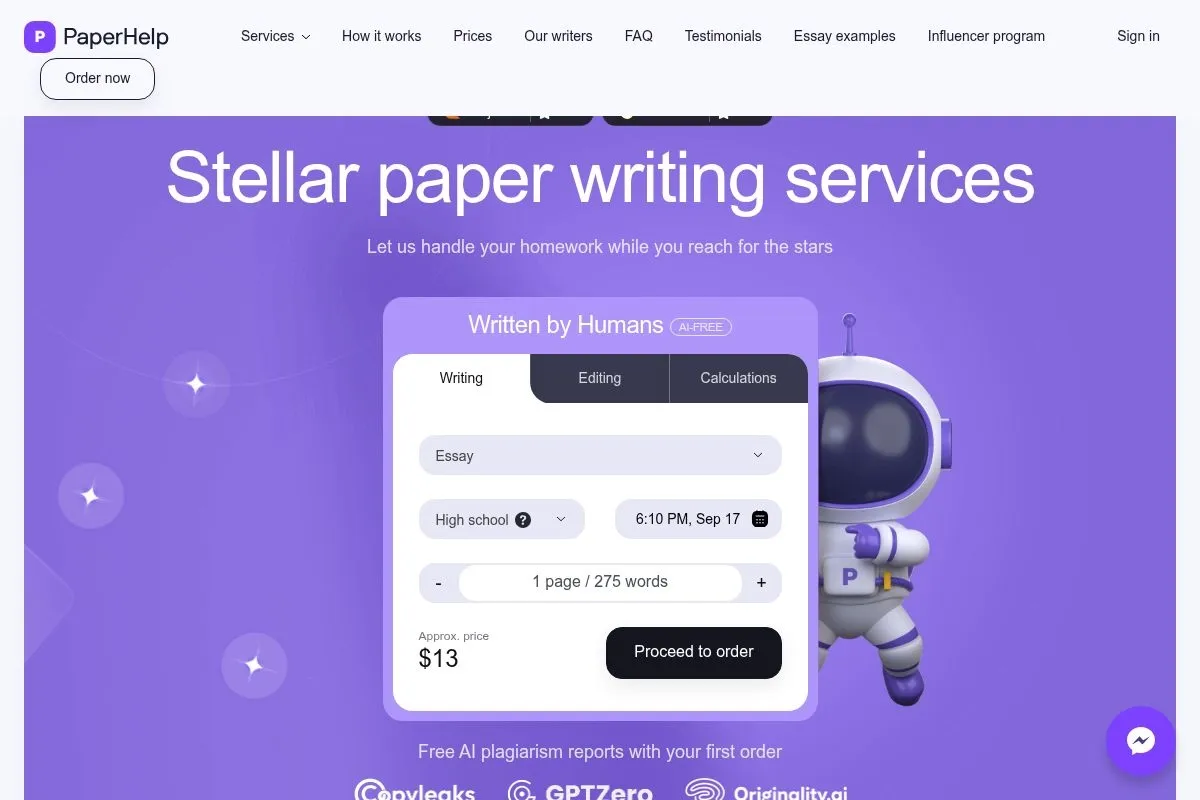 Screenshot of PaperHelp's homepage