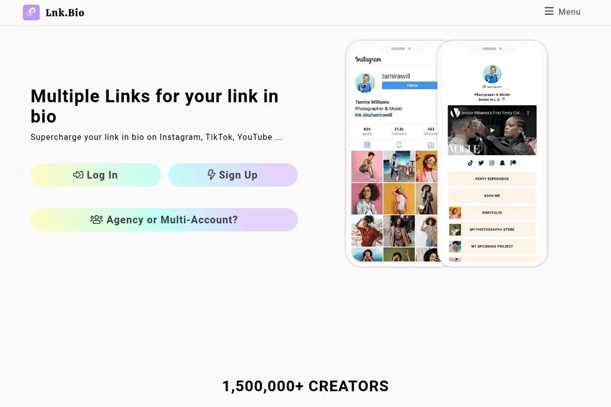 Screenshot of Lnk.Bio's homepage