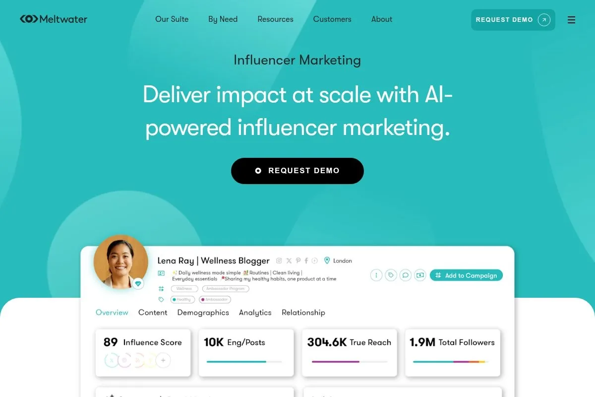 Screenshot of Meltwater Klear's homepage