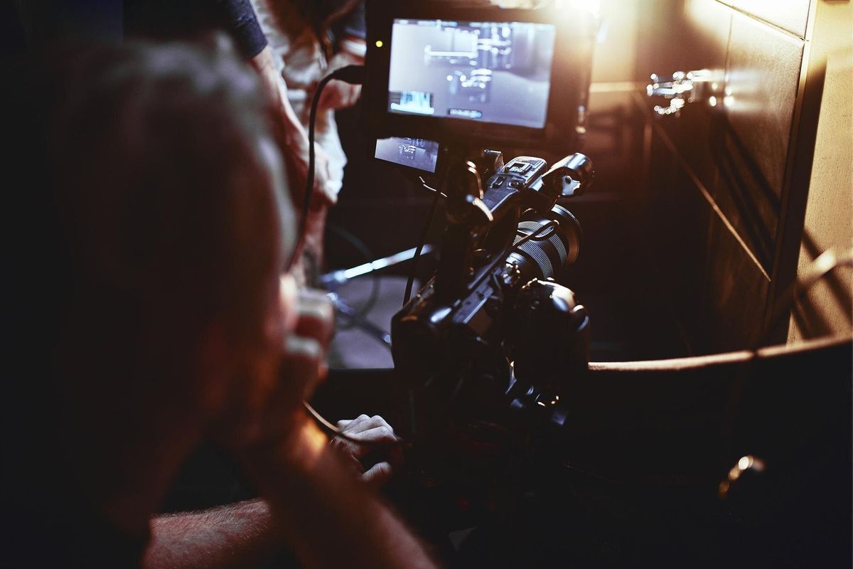 Video production backstage behind the scenes of creating video content a professional team of