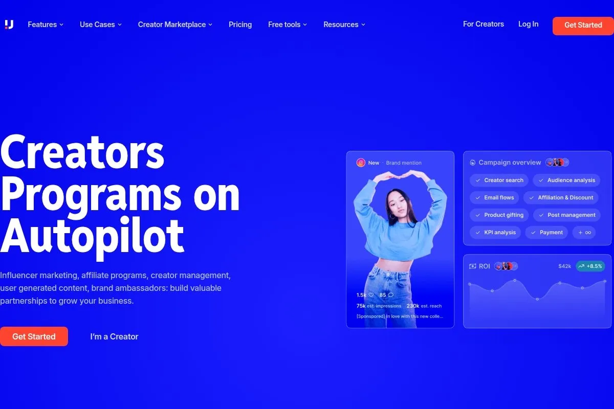 Screenshot of Upfluence Platform's homepage