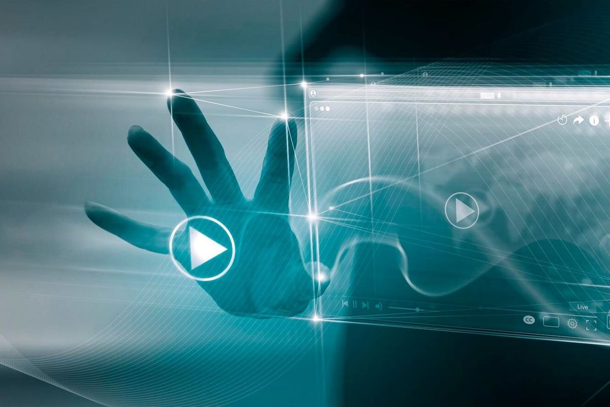 Video streaming on internet ConceptBusinesswoman watching online movie or TV series