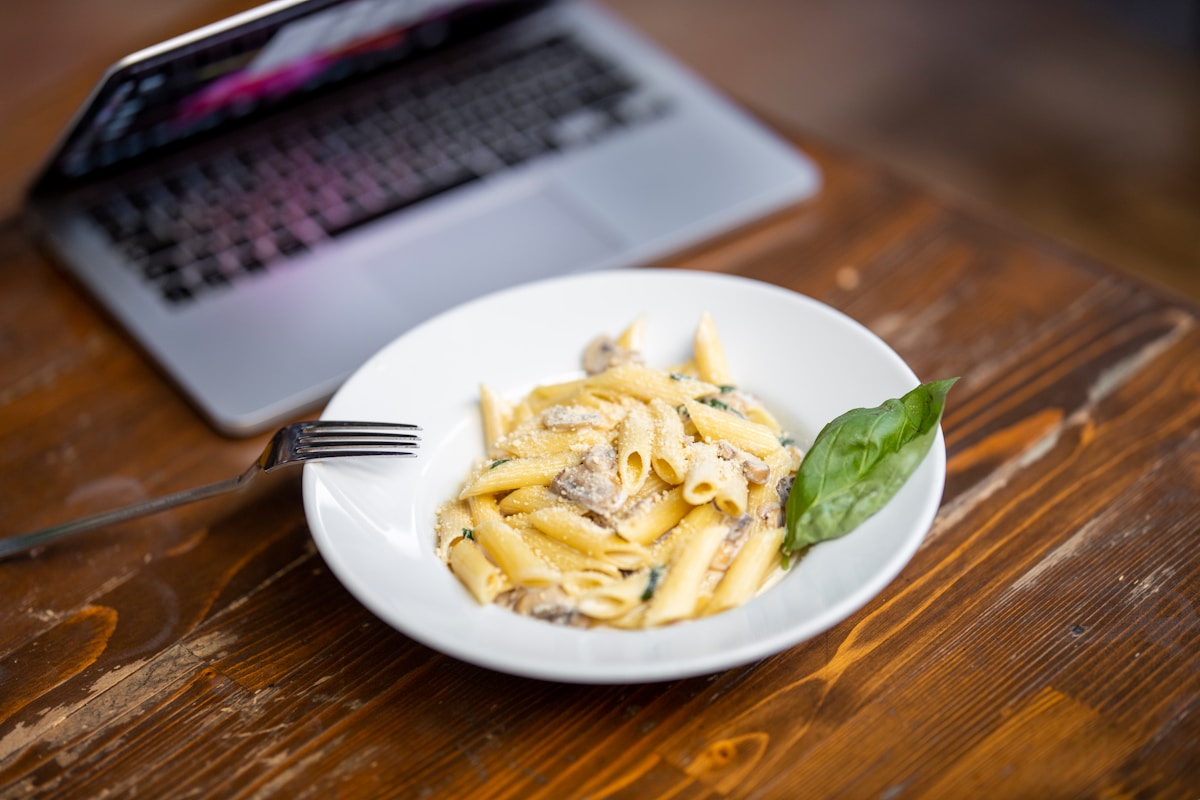 pasta dish on white ceramic plate