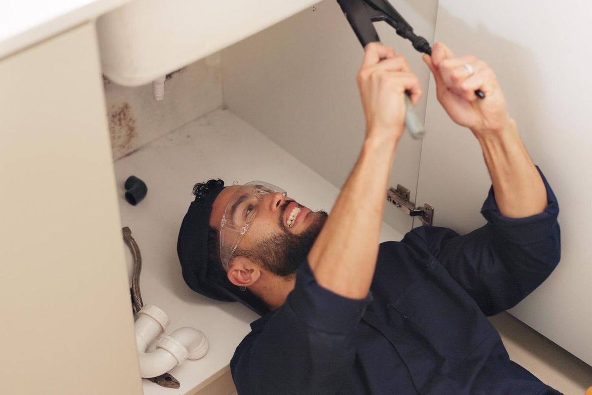 Plumber house and handyman with maintenance repair and skills with equipment fixing and small business Person entrepreneur and industry with tools contractor and service for home renovation