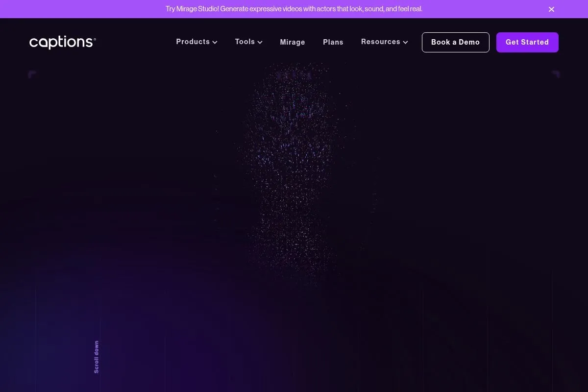 Screenshot of Captions's homepage