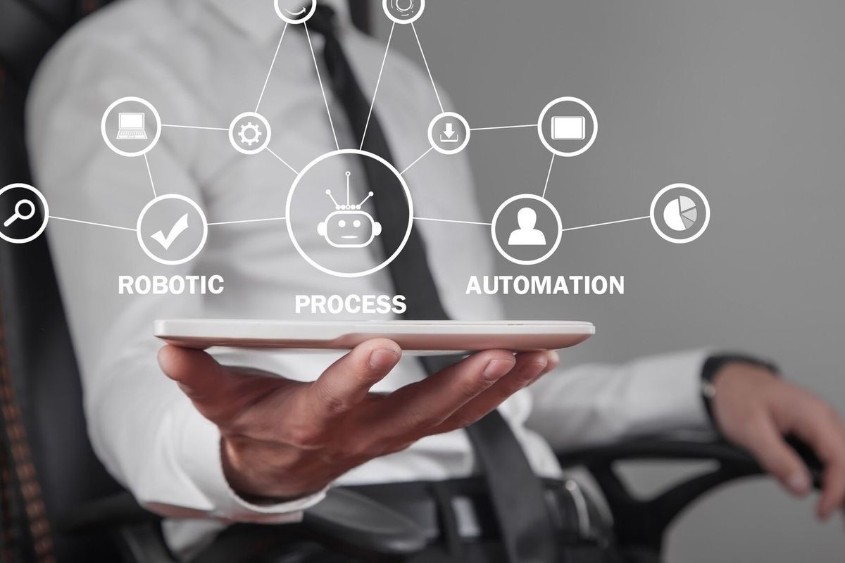 Man holding tablet. RPA-Robotic Process Automation. Business, Technology
