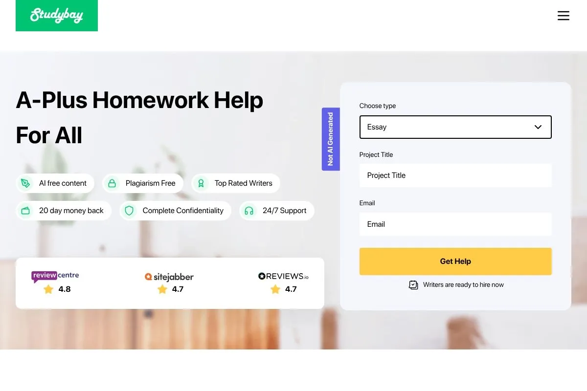 Screenshot of Studybay's homepage