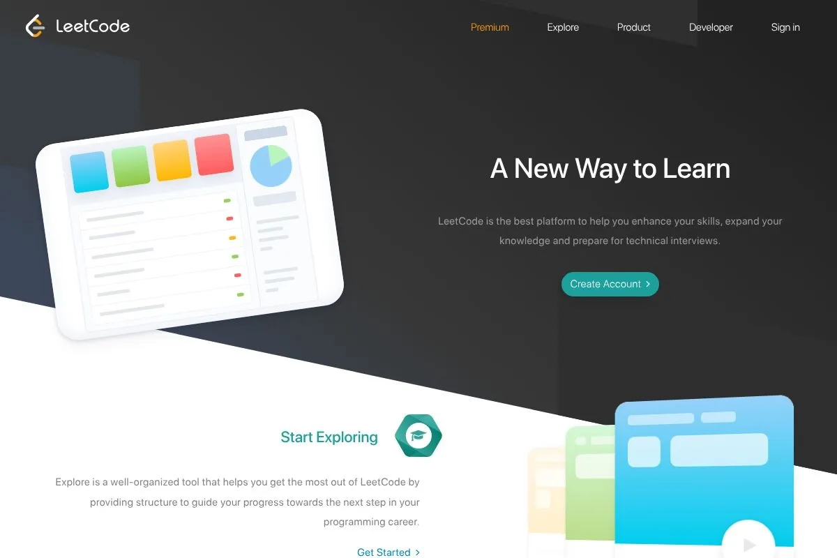 Screenshot of LeetCode's homepage