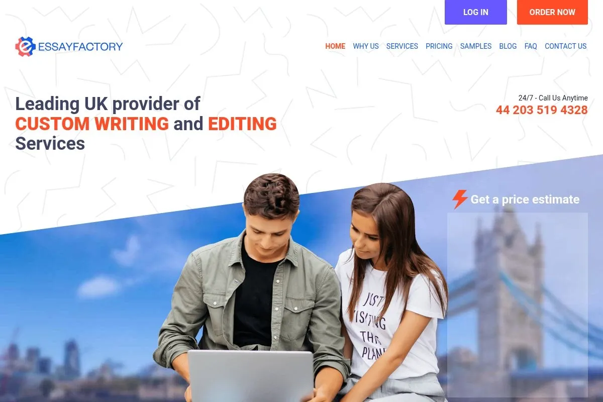 Screenshot of EssayFactory's homepage