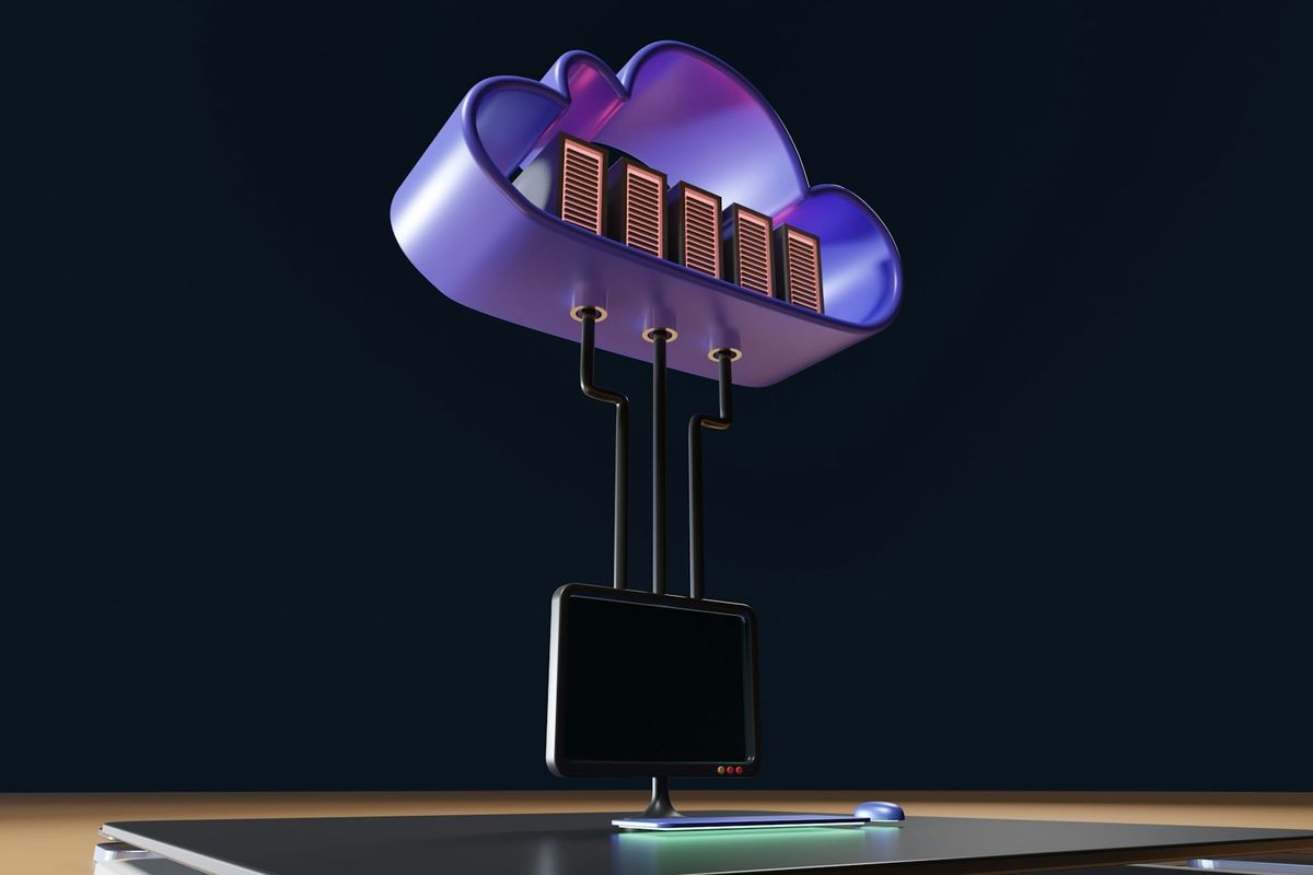 a computer tower with a purple light