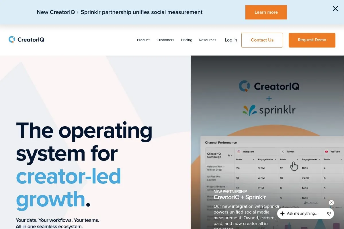 Screenshot of CreatorIQ Platform's homepage