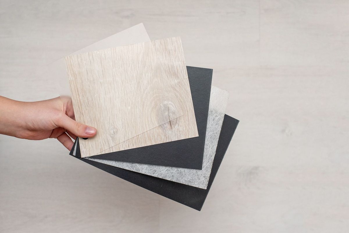 Composition layers of vinyl floor. Interior Design. Repair and construction of the house.