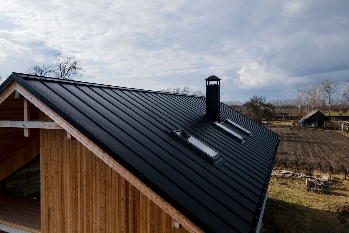 High angle beautiful roof on wooden house