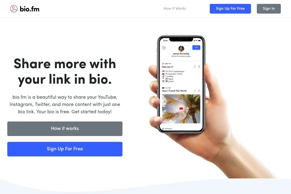 Screenshot of Bio.fm's homepage