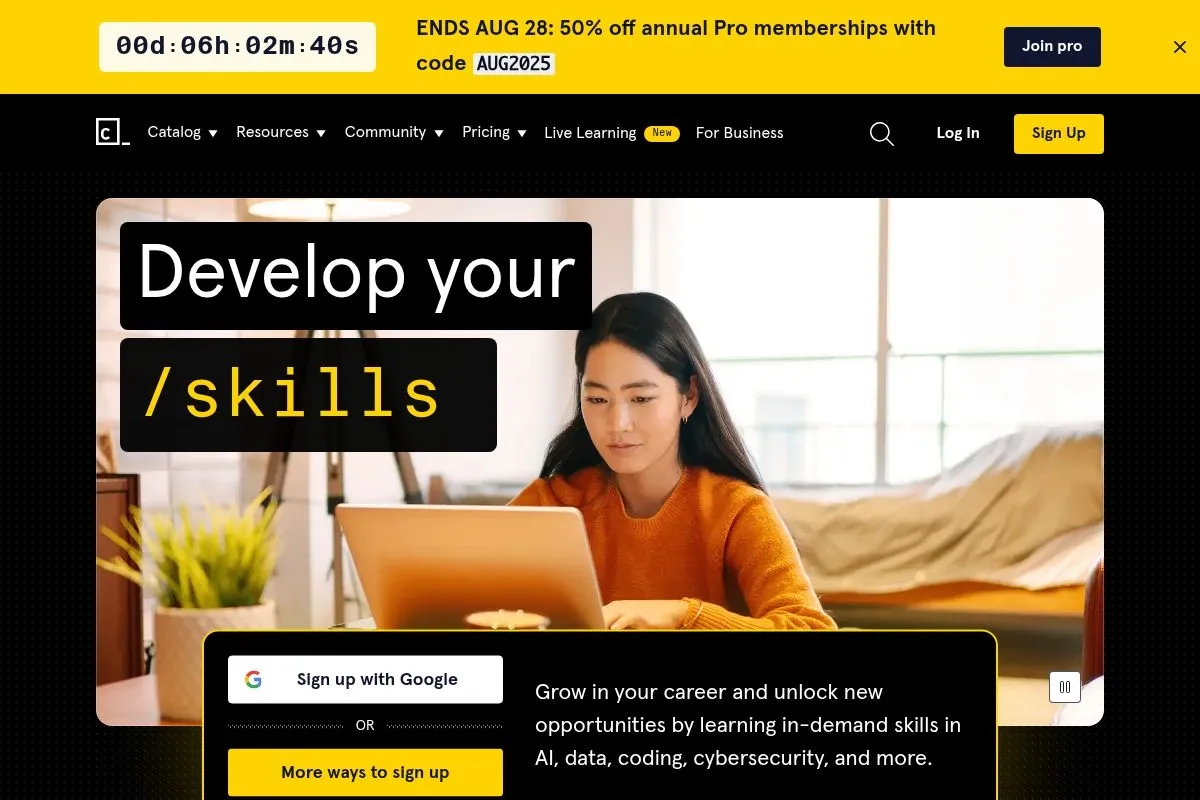Screenshot of Codecademy's homepage