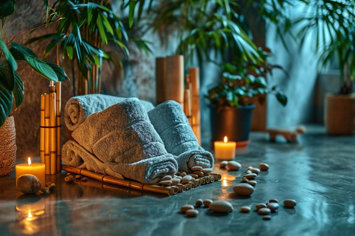 hot stone massage HD 8K wallpaper Stock Photographic