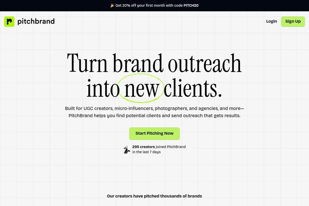 Screenshot of PitchBrand's homepage