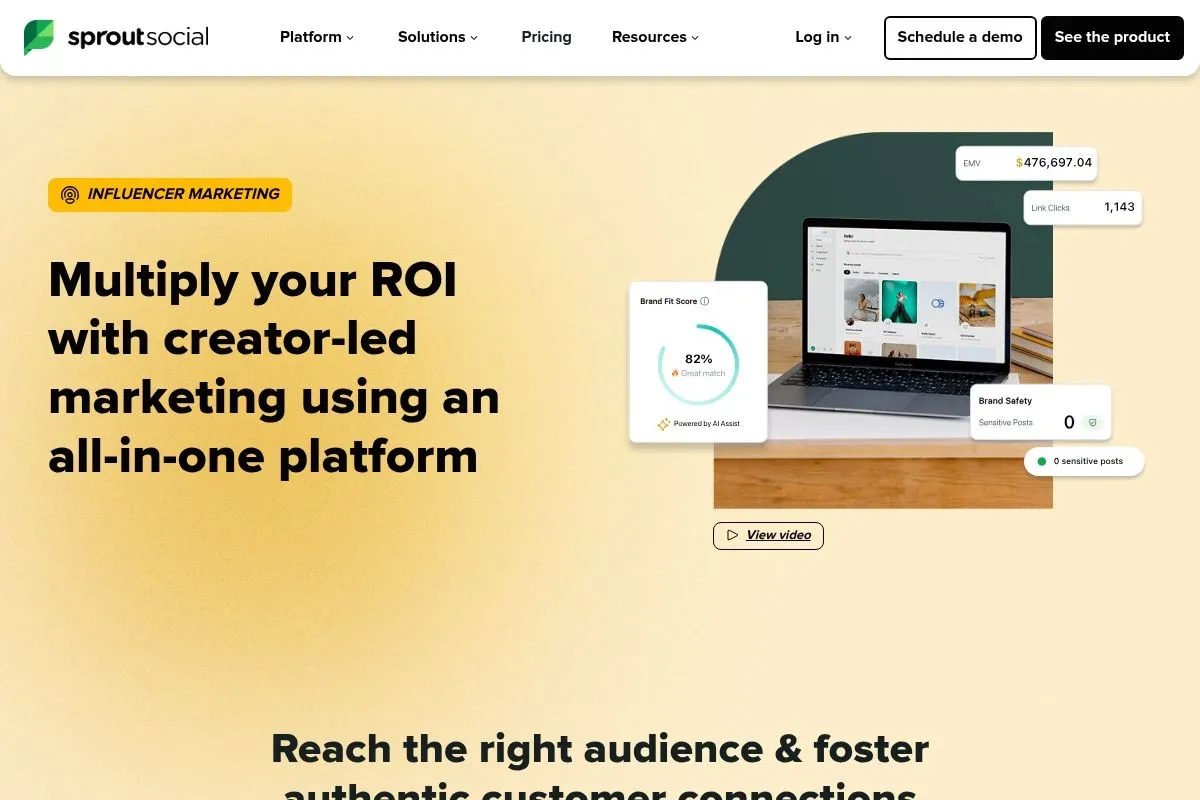 Screenshot of Sprout Social Influencer Marketing (formerly Tagger)'s homepage