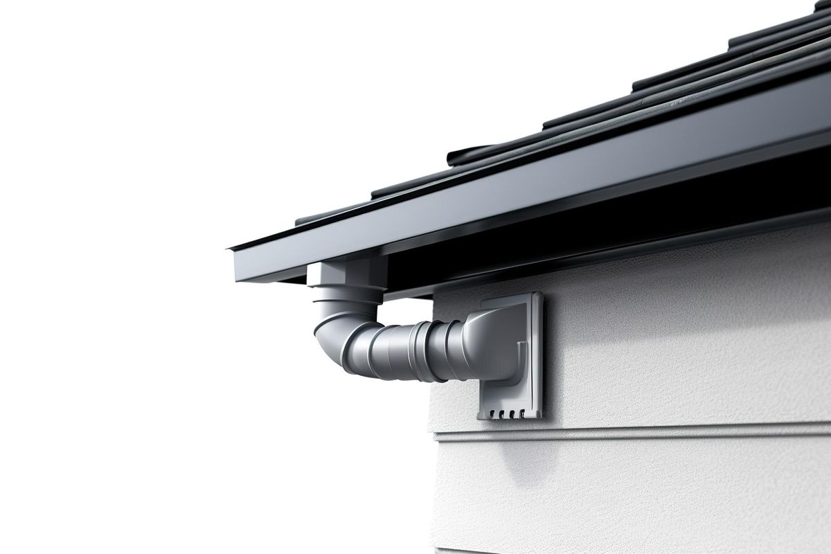 A Curved Vent Pipe Extends From The Roofline Of A Modern Home on White or PNG Transparent Background