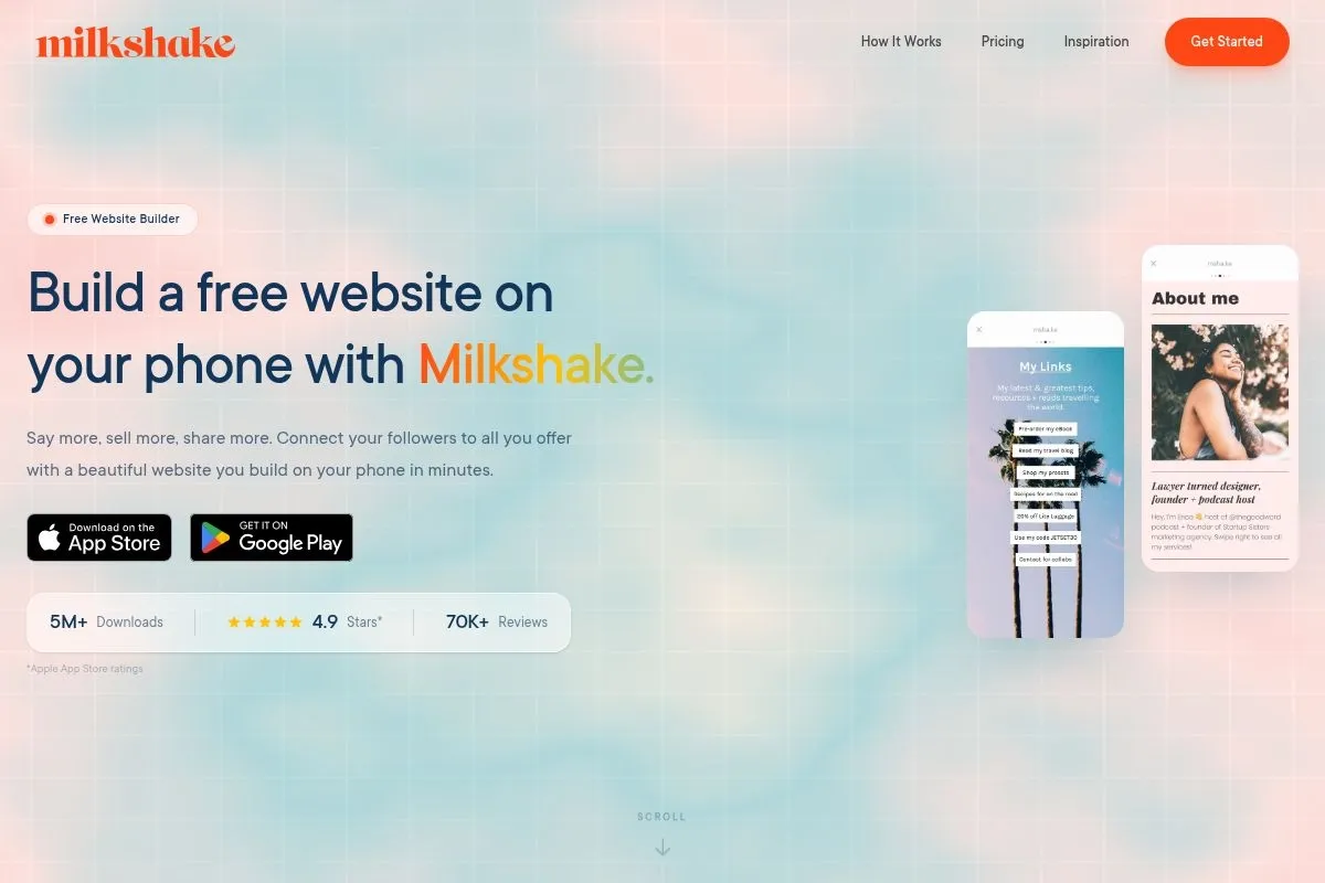 Screenshot of Milkshake's homepage