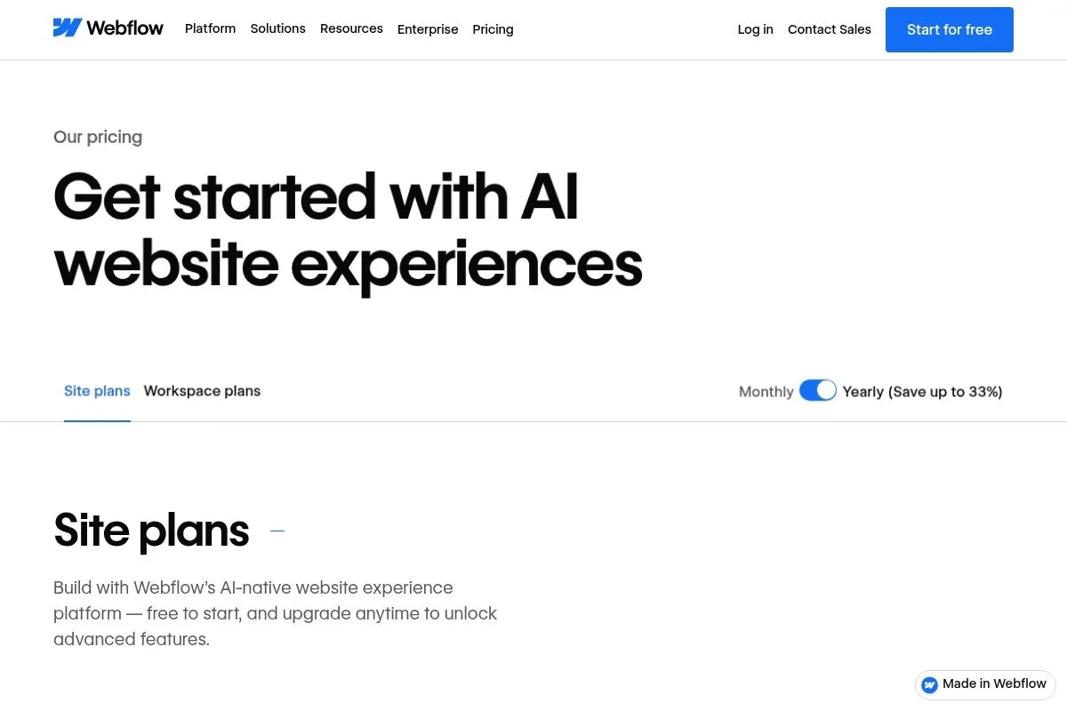 Screenshot of Webflow Starter's homepage