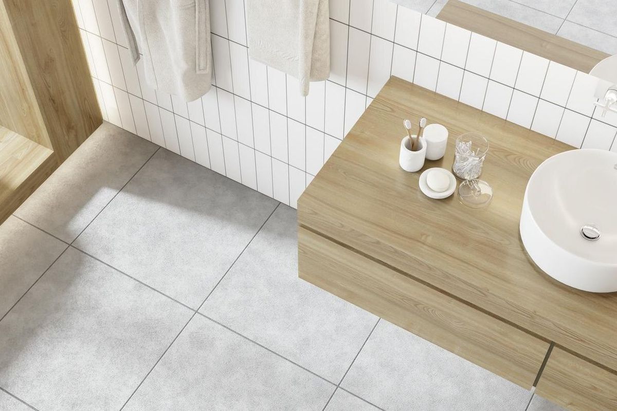 Bathroom interior design style modern minimalist Japan tranquil rest wooden floor white tiled wall floor bathtub bathrobe counter sink mirror 3D render