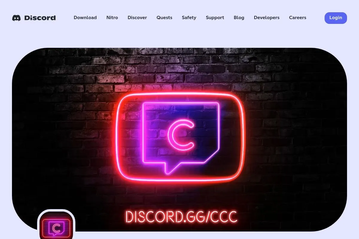 Screenshot of Discord Content Creators Cabin's homepage