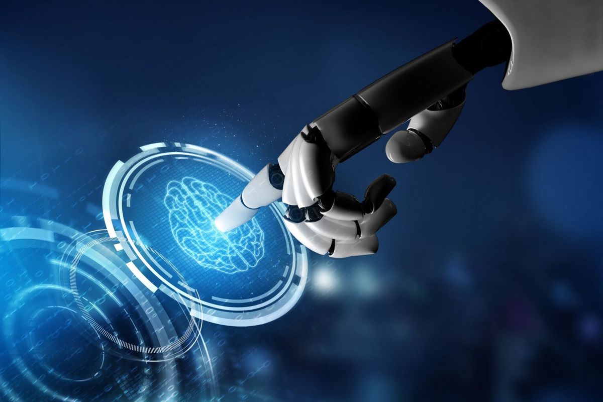 Futuristic robot artificial intelligence concept.