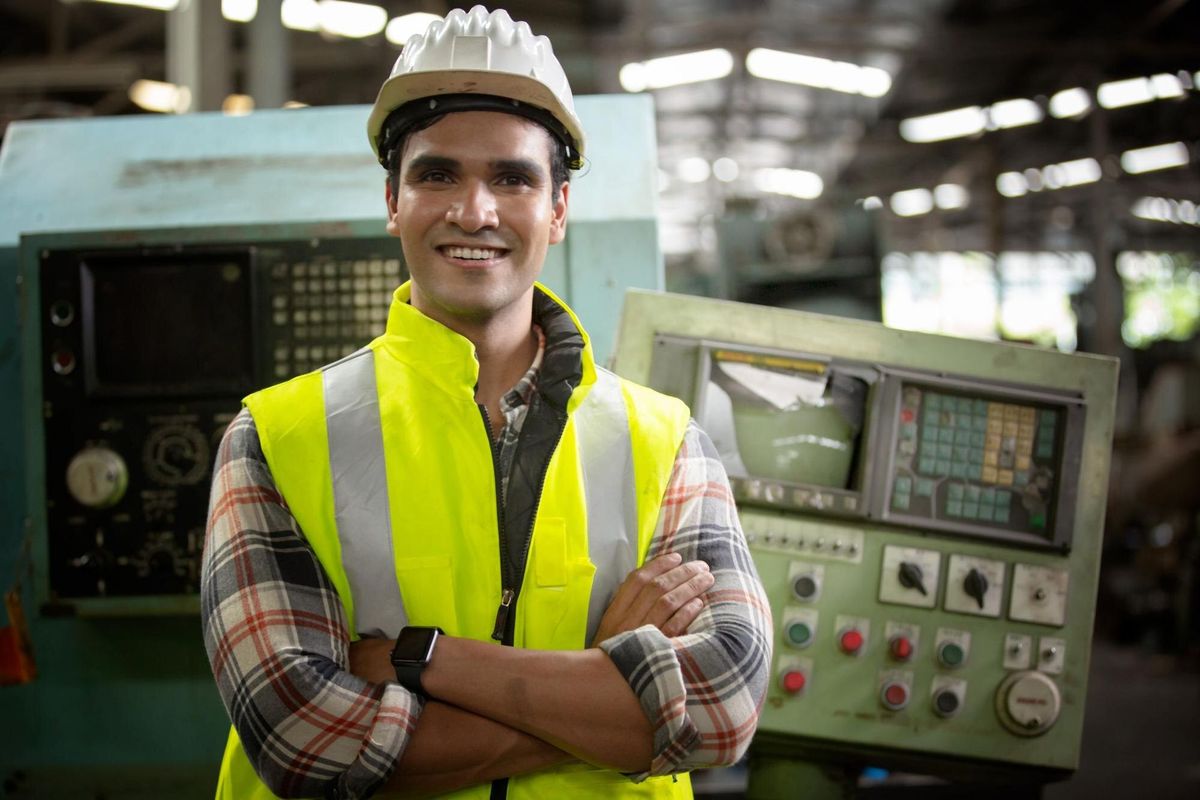 Portrait of smiling man standing by camera