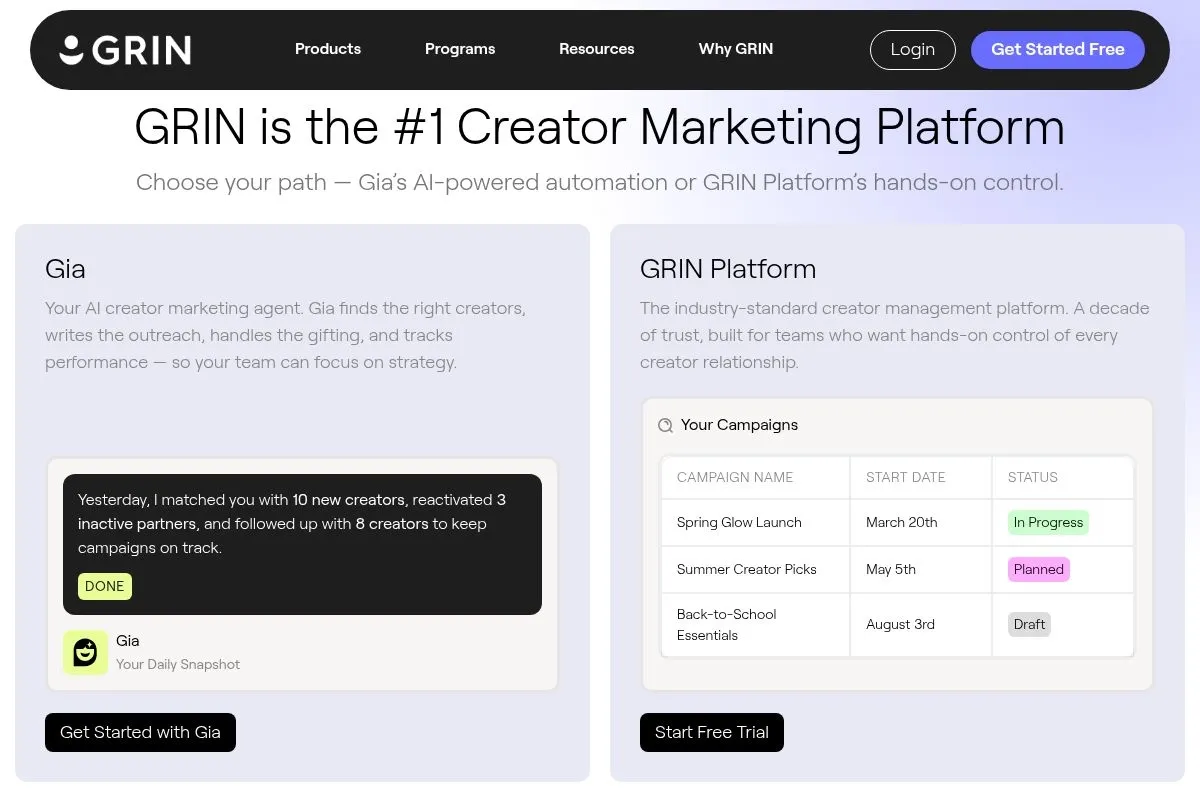 Screenshot of GRIN Platform's homepage