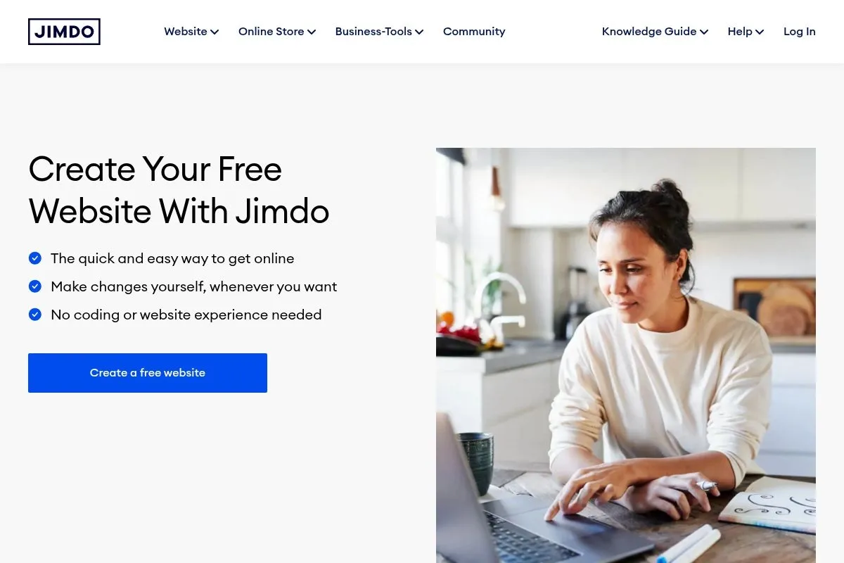 Screenshot of Jimdo Free's homepage