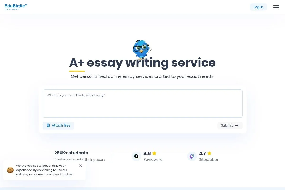 Screenshot of EduBirdie's homepage