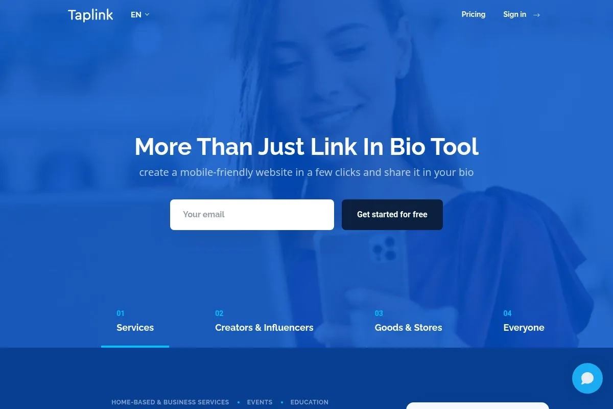 Screenshot of Taplink's homepage