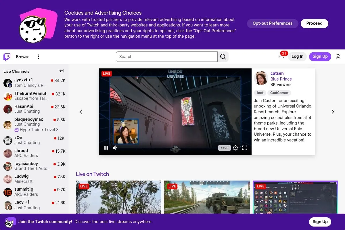 Screenshot of Twitch Creator Clubs's homepage