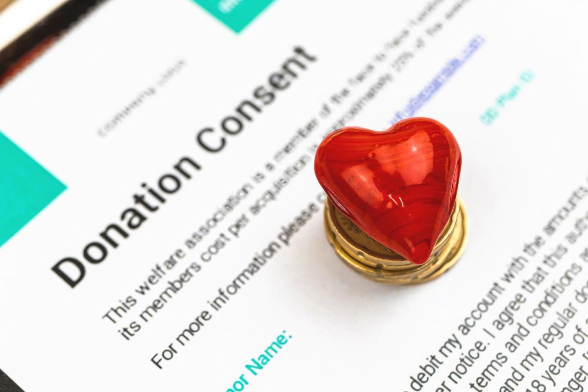 Charity background, blood or organ donation in exchange for money, concept photo with red heart