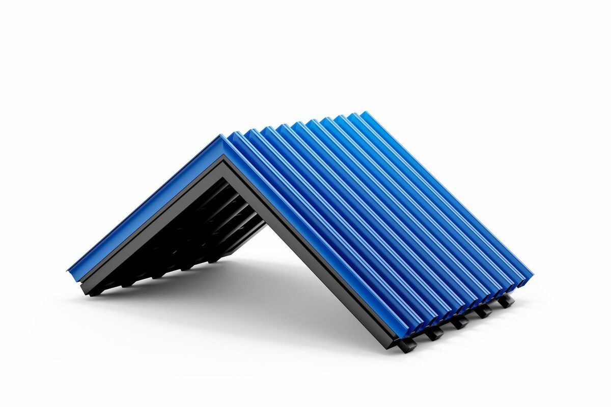 3d Blue Metallic Roof Sheet Corrugated Galvanised Iron For Roof On White Background 3d Illustration