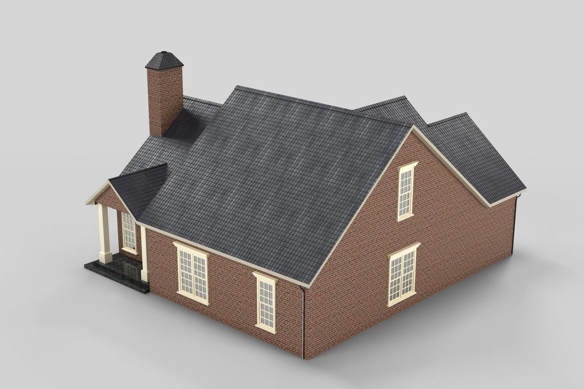 a model of a house with a chimney and a chimney