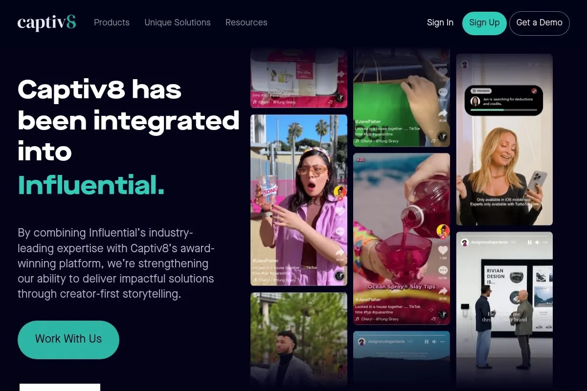 Screenshot of Captiv8 Platform's homepage