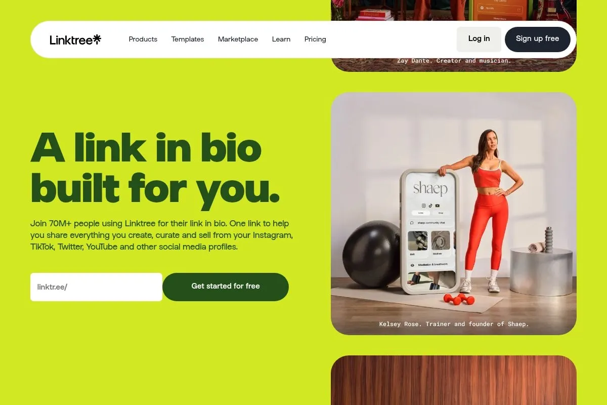 Screenshot of Linktree's homepage
