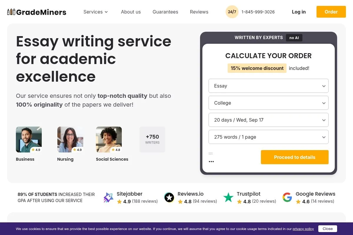 Screenshot of GradeMiners's homepage