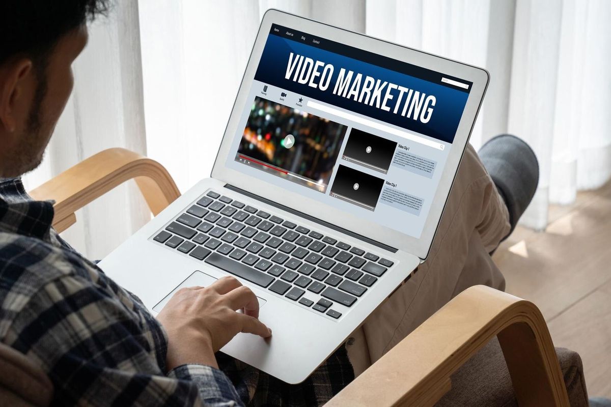 Video Marketing Concept on Laptop Screen Snugly