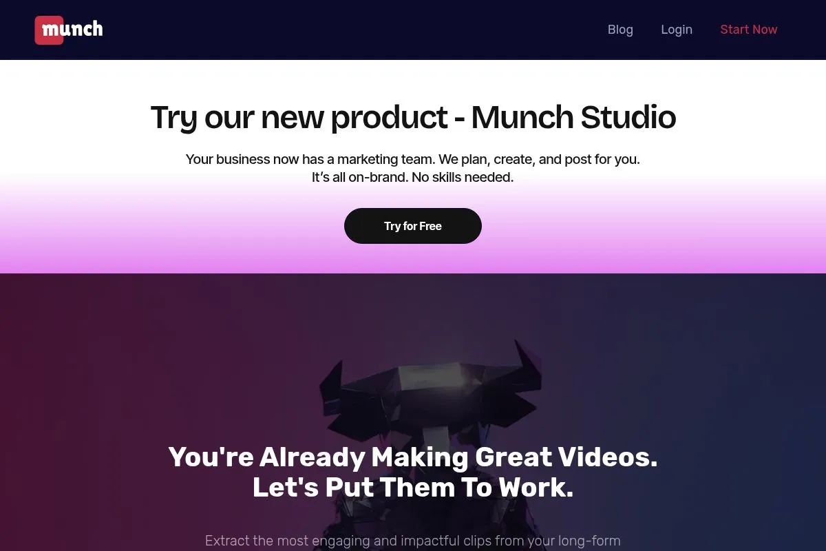 Screenshot of Munch's homepage