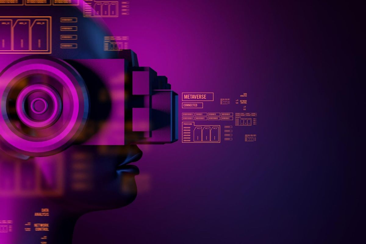 Metaverse vr simulation gaming cyberpunk digital robot 3d illustration rendering virtual reality