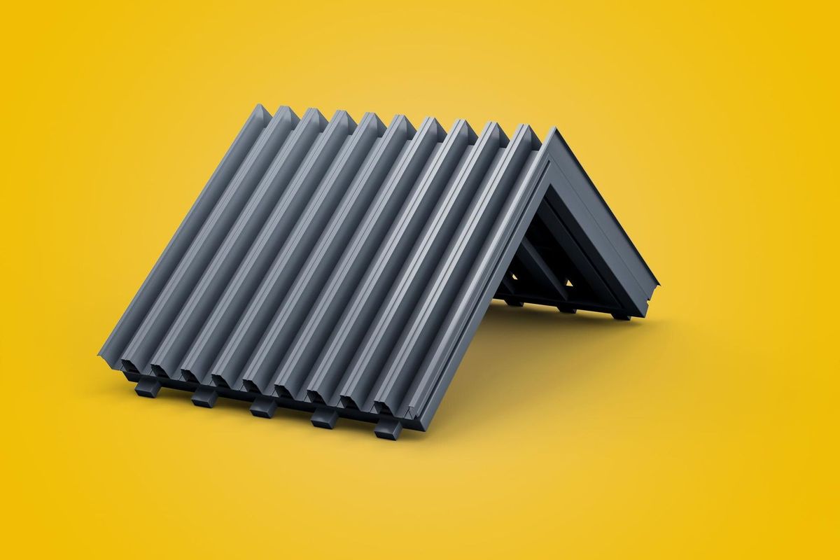 3d Corrugated Galvanised Iron For Roof House Roof Metal Sheets On Yellow Background 3d Illustration