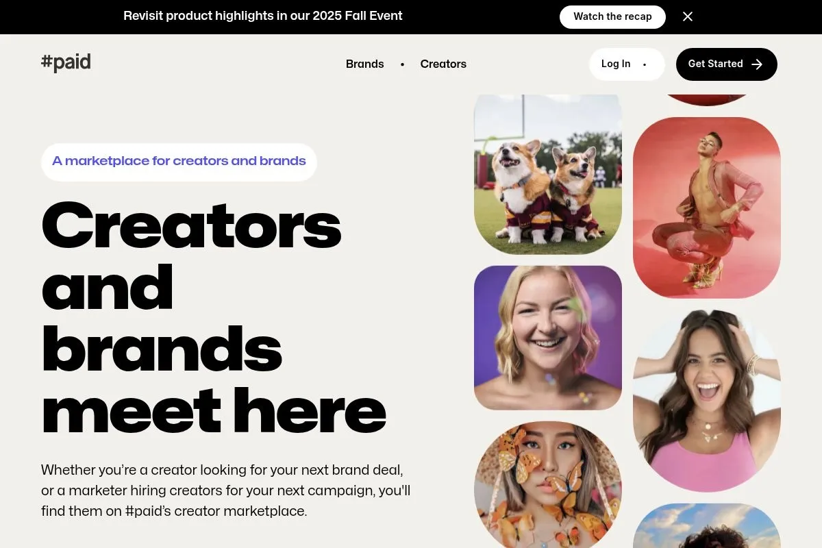 Screenshot of #paid Creator Marketplace's homepage